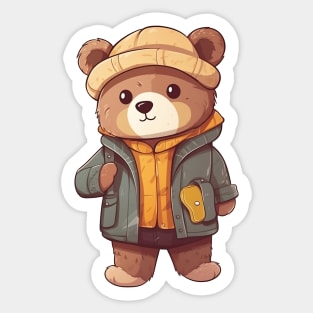 A cute teddy bear wearing street fashion Sticker